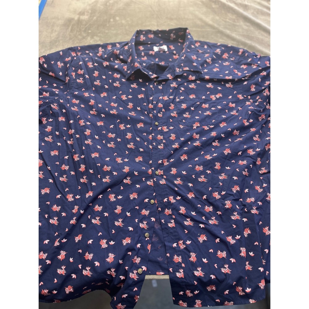 HB Mens 5XL Navy Blue Floral Leaf Print Short Sleeve Button Down Shirt Big‎ Tall